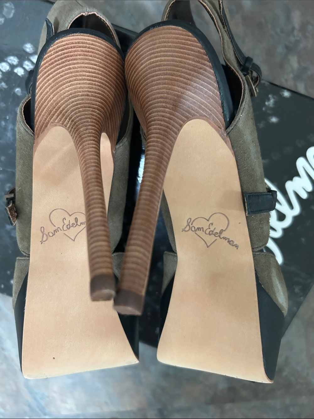 Sam Edelman Tan & Black Leather Suede Platform Heels Size 8 BRAND NEW BOX Size 8 - Picture 4 of 16
